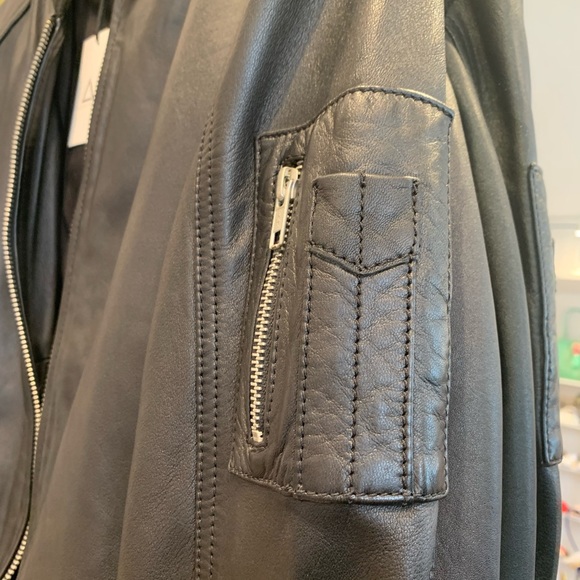 Made in France Serge Pariente Black Leather Flight Varsity Bomber Moto Jacket - Picture 5 of 9